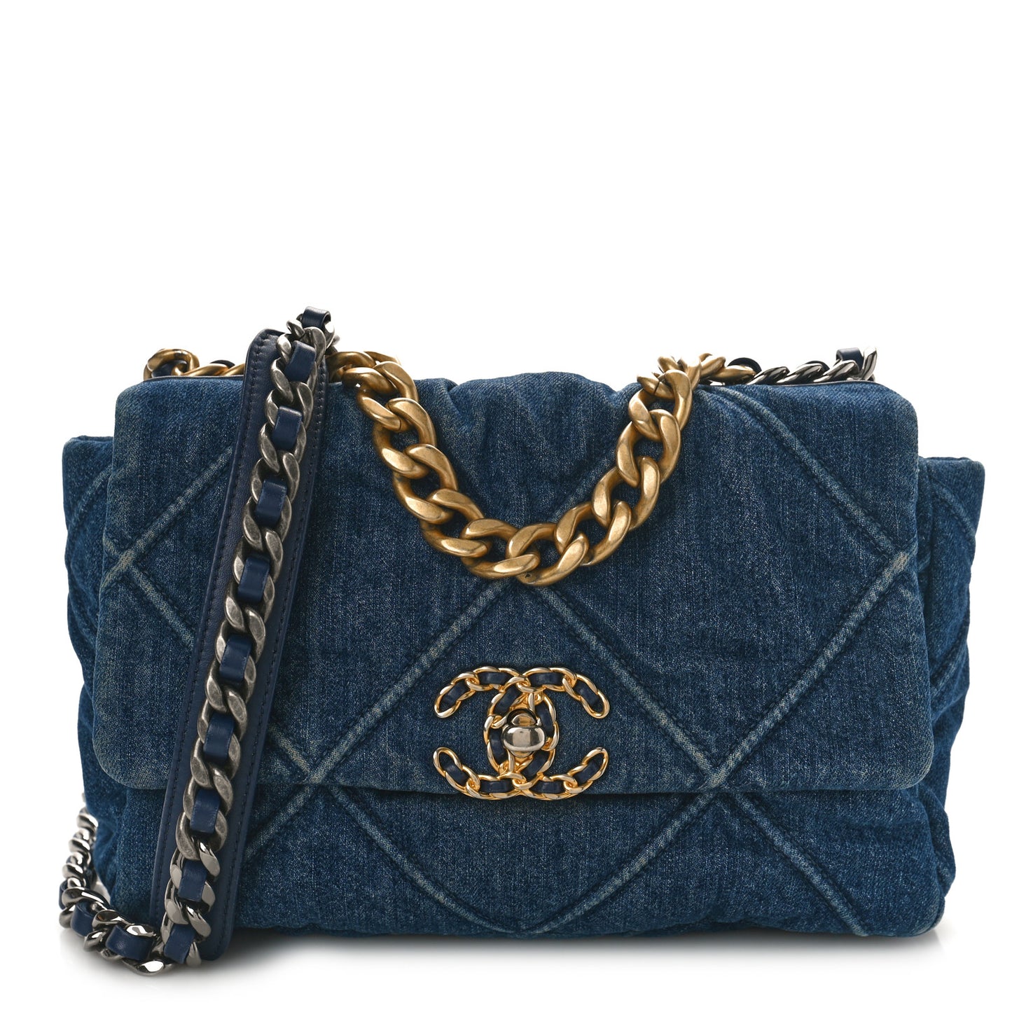 Denim Quilted Medium Chanel 19 Flap Blue