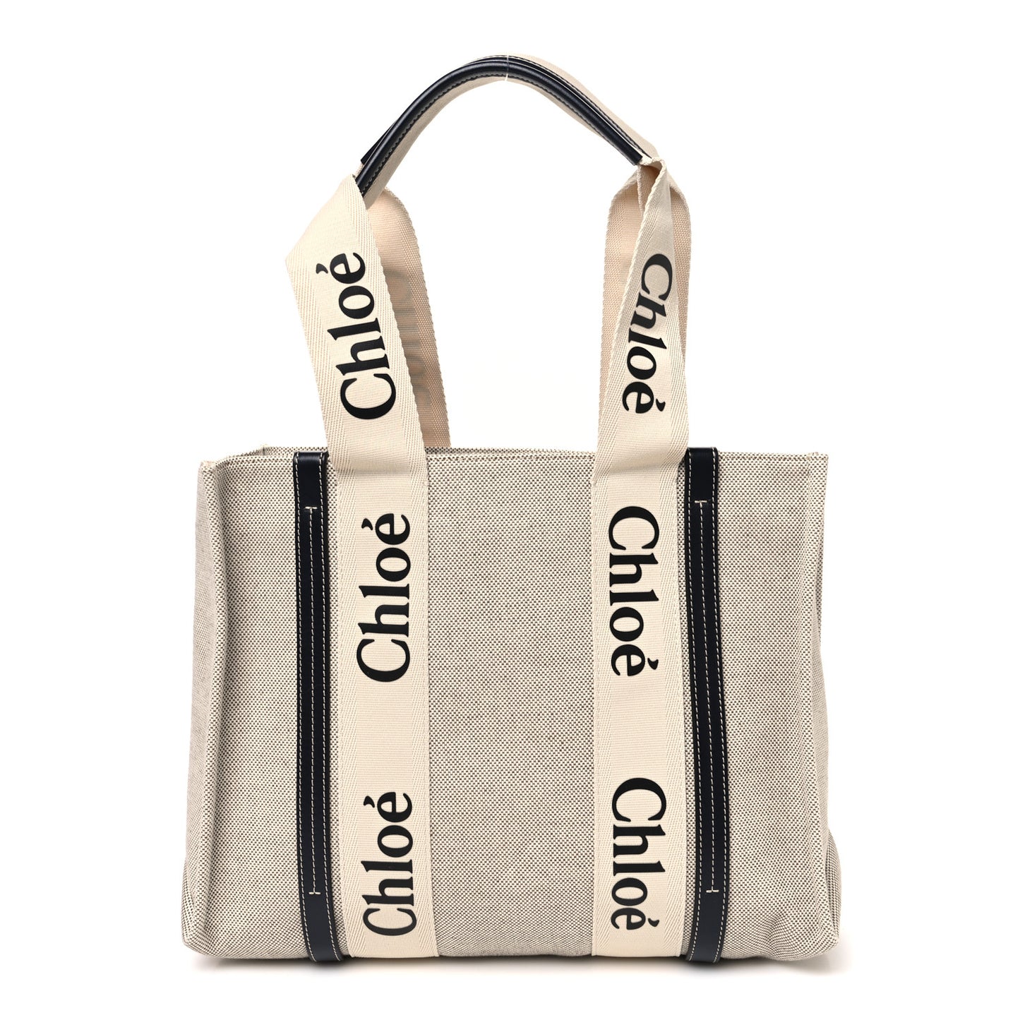 Cotton Calfskin Medium Woody Ribbon Tote White Blue