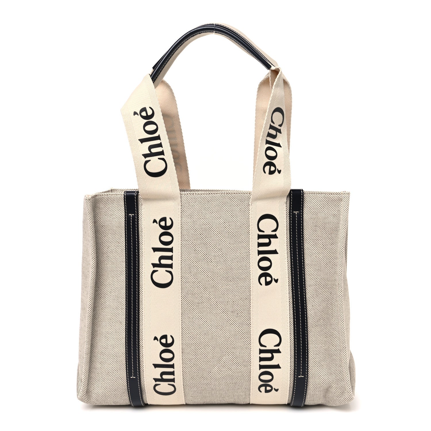 Chloe Cotton Calfskin Medium Woody Ribbon Tote White Blue 1 of 10