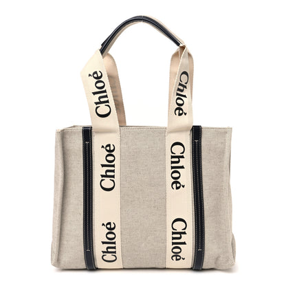 Chloe Cotton Calfskin Medium Woody Ribbon Tote White Blue 1 of 10