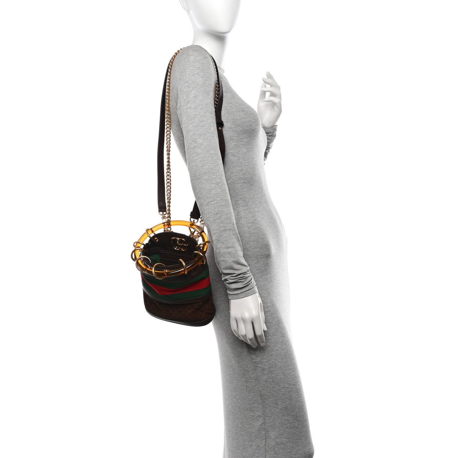 Gucci Suede Calfskin Web G Logo Bucket Bag Dark Brown 2 of 11