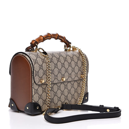 Gucci GG Supreme Monogram Small Padlock Bamboo Shoulder Bag Beige Black Cuir 3 of 12