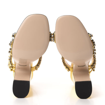 Gucci Nappa Silk Crystal Bertie High Heel Sandals 37.5 Gold 6 of 9