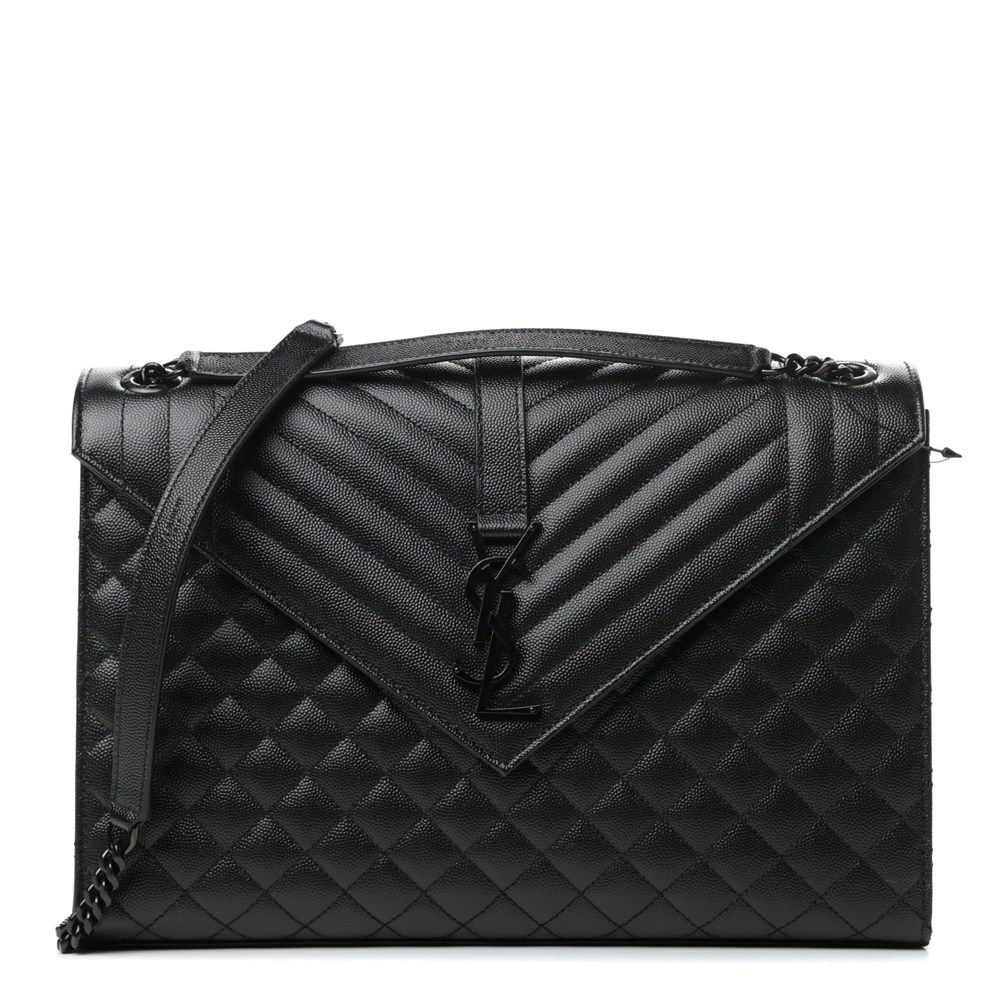 Grain De Poudre Textured Mixed Matelasse Large Triquilt Monogram Monochrome Satchel Black