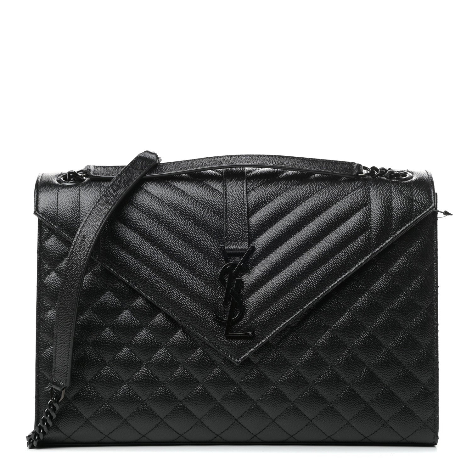 Saint Laurent Grain De Poudre Textured Mixed Matelasse Large Triquilt Monogram Monochrome Satchel Black 1 of 9