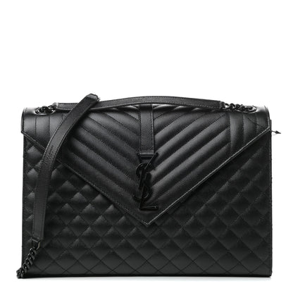 Saint Laurent Grain De Poudre Textured Mixed Matelasse Large Triquilt Monogram Monochrome Satchel Black 1 of 9