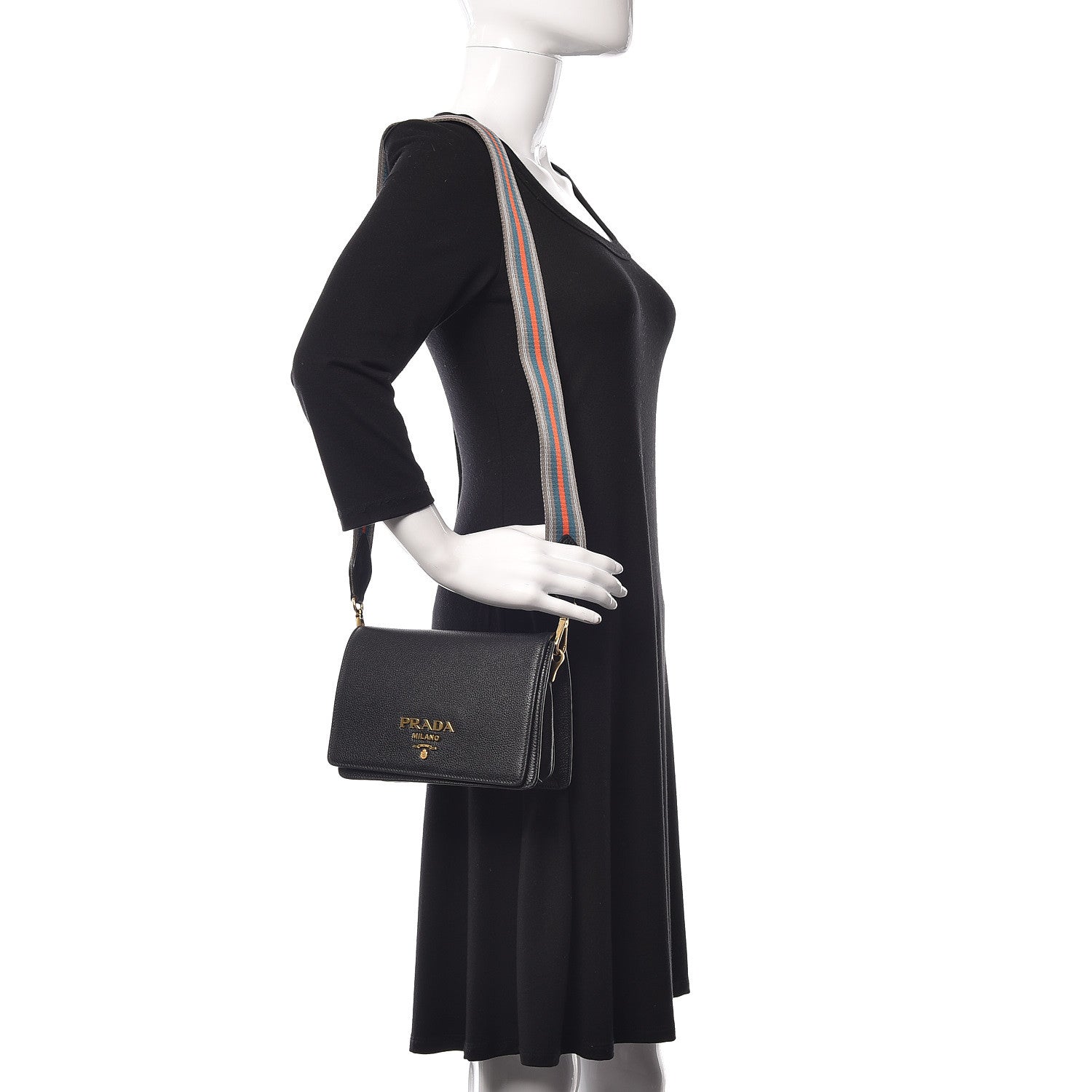 Prada Vitello Daino Flap Crossbody Black 2 of 11