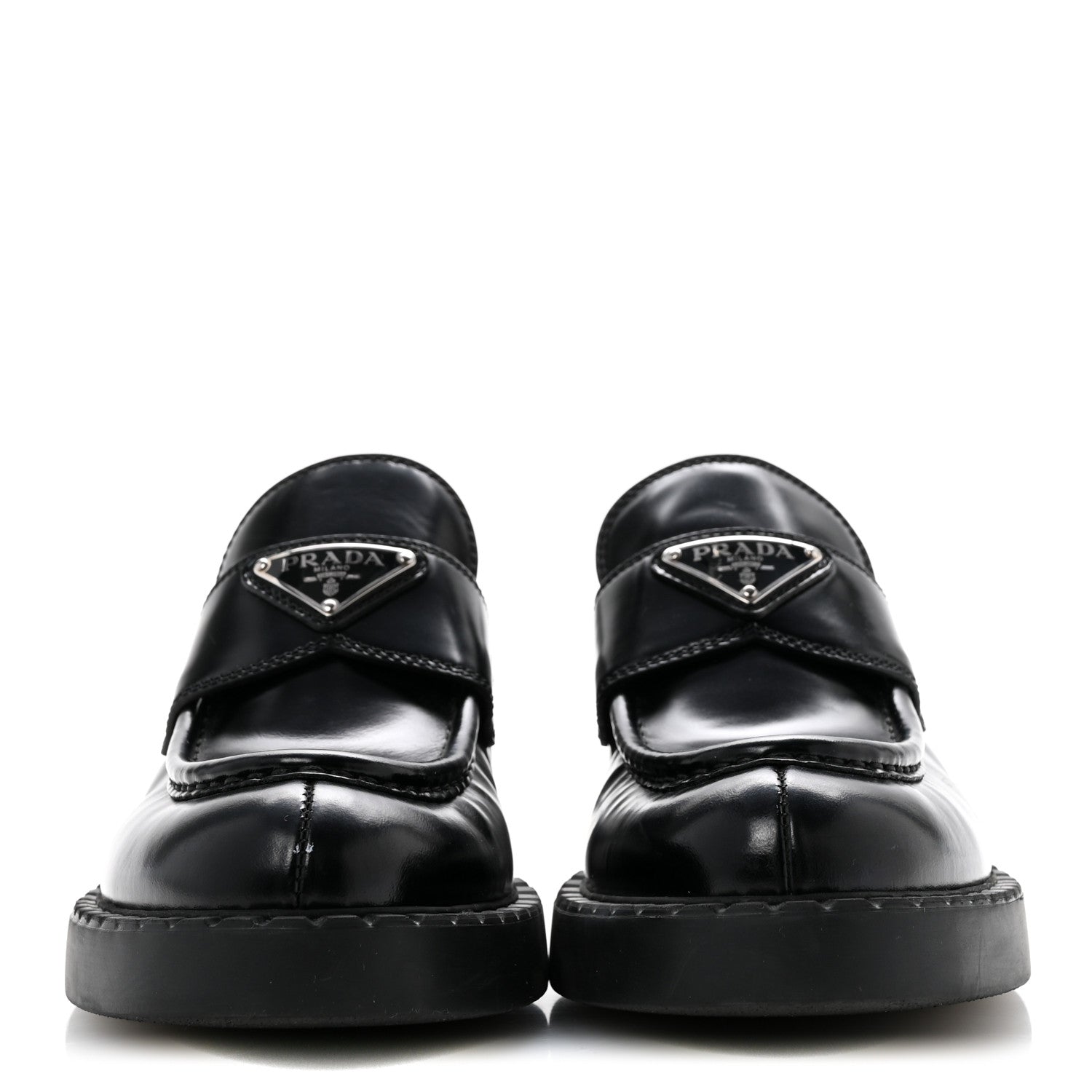 Prada Spazzolato Metal Triangle Logo 50mm Loafers 38 Black 3 of 9