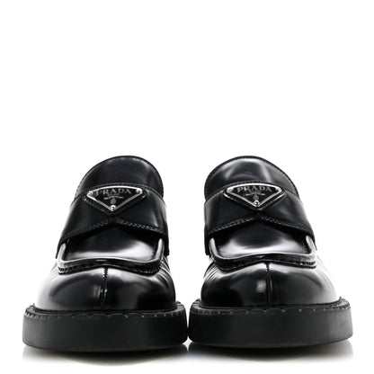 Prada Spazzolato Metal Triangle Logo 50mm Loafers 38 Black 3 of 9