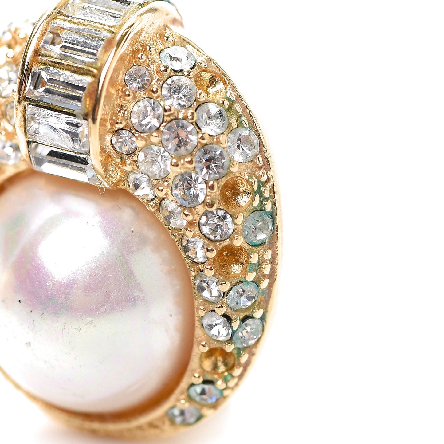 Pearl Crystal Clip On Earrings Gold