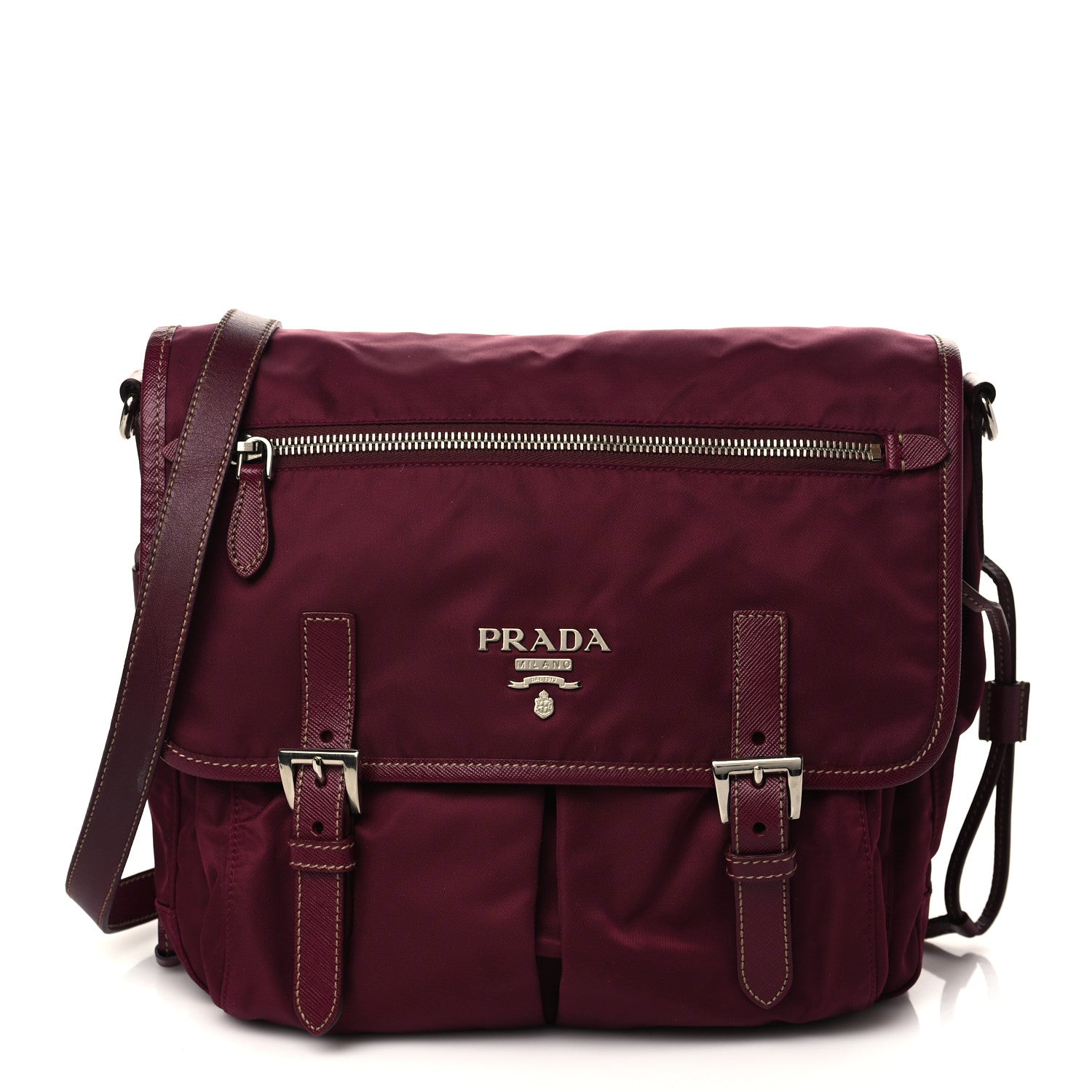 Prada Tessuto Nylon Saffiano Messenger Bag Barolo 1 of 6