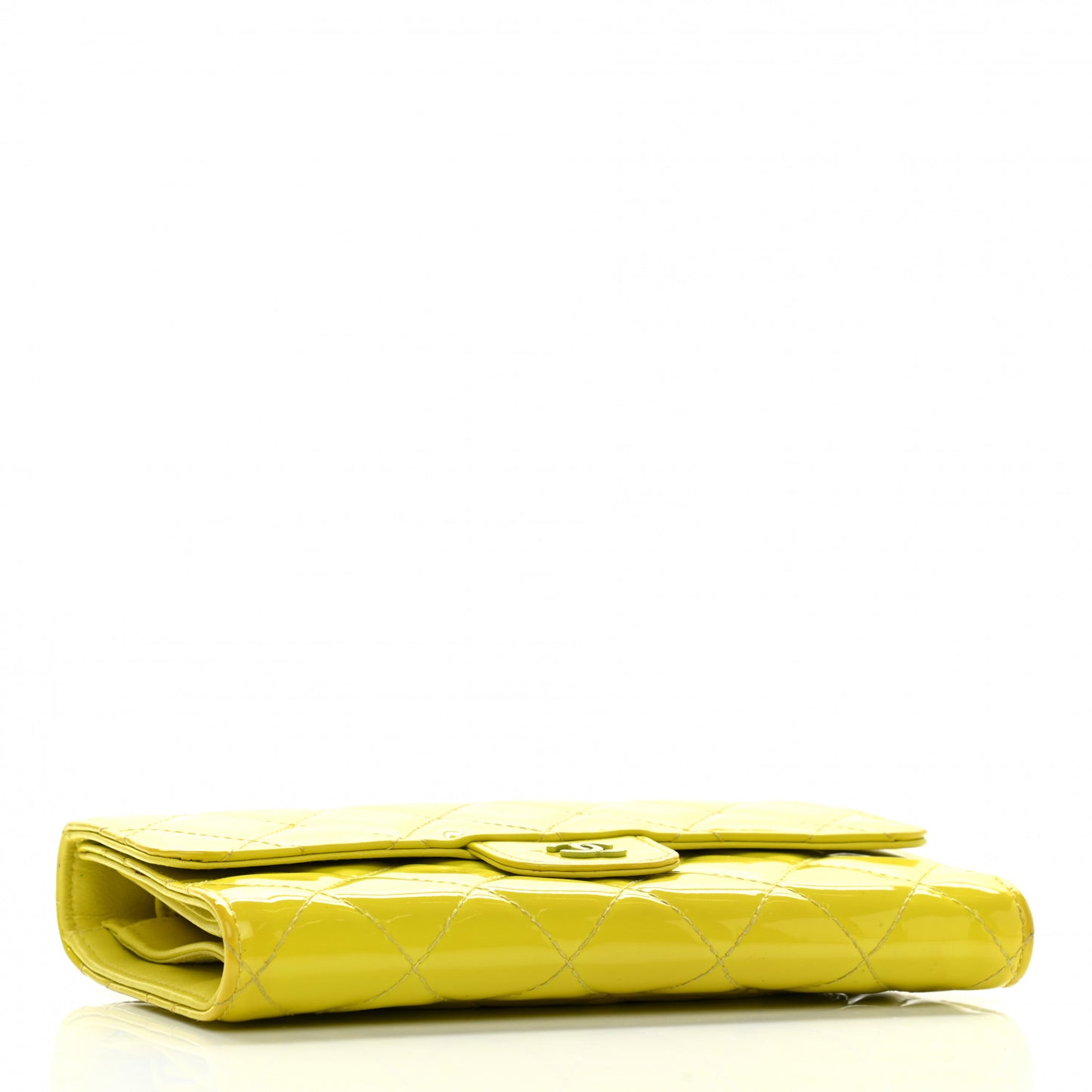 Patent Quilted Large Gusset Flap Wallet Yellow