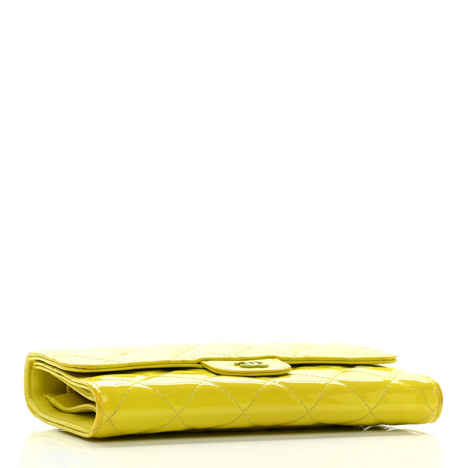 Chanel Patent Quilted Large Gusset Flap Wallet Yellow 4 of 15
