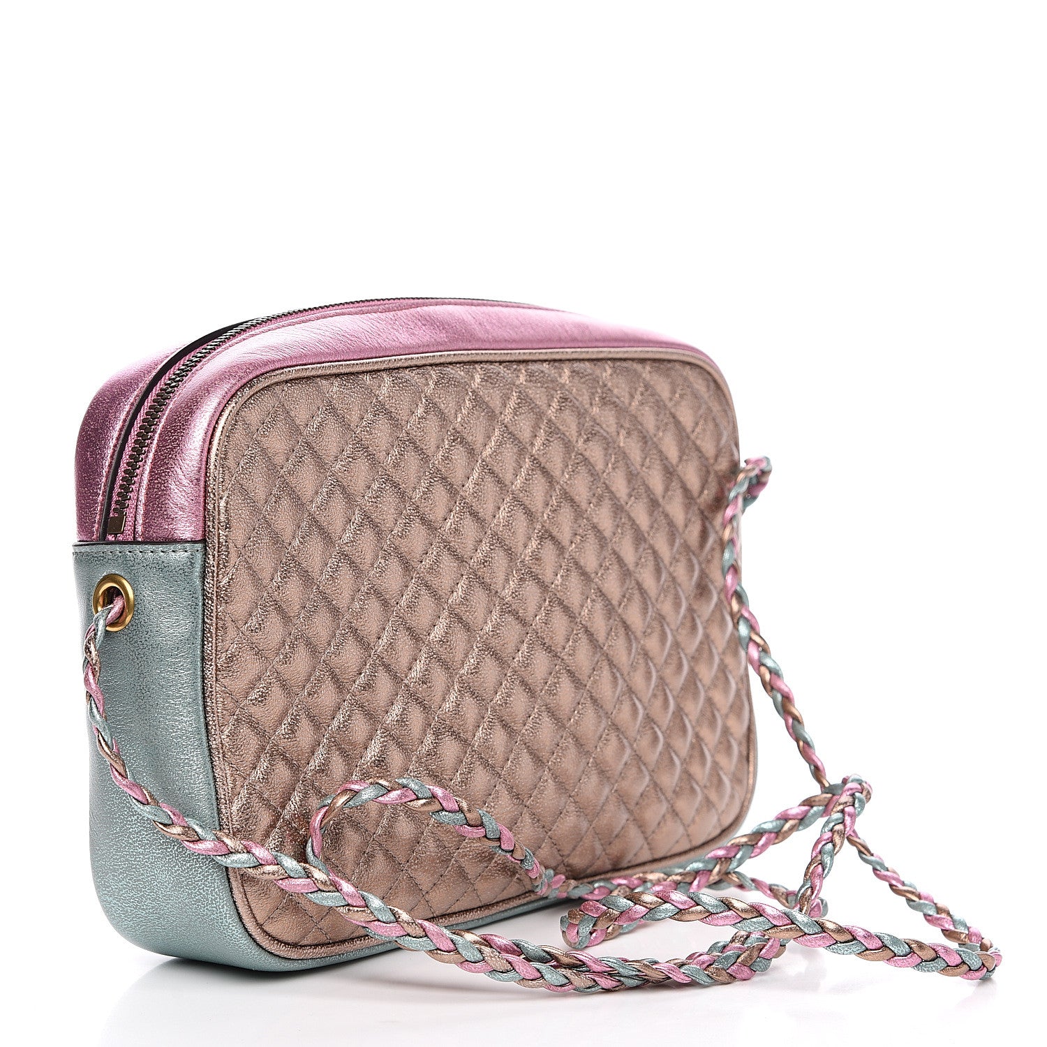 Gucci Laminated Nappa Trapuntata Small Zumi Shoulder Bag Rosa Lago Rame 2 of 8