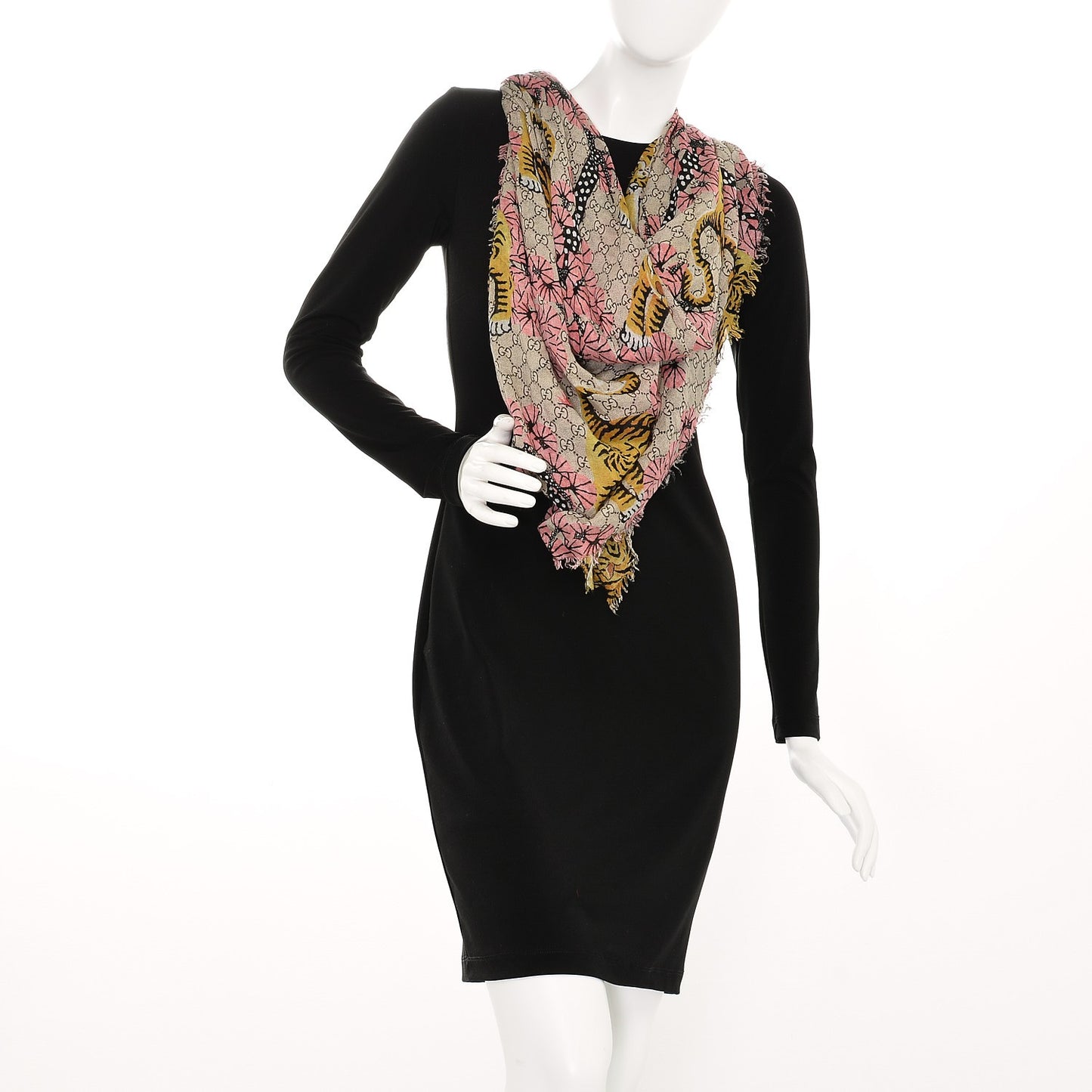 Modal Silk GG Monogram Supreme Tiger Square Shawl Rope Pink