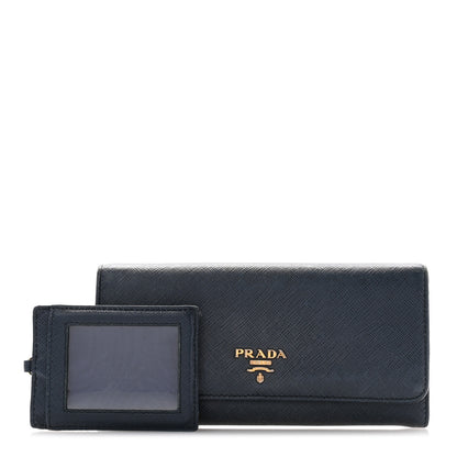 Prada Saffiano Metal Continental Flap Travel Wallet Baltico 1 of 9
