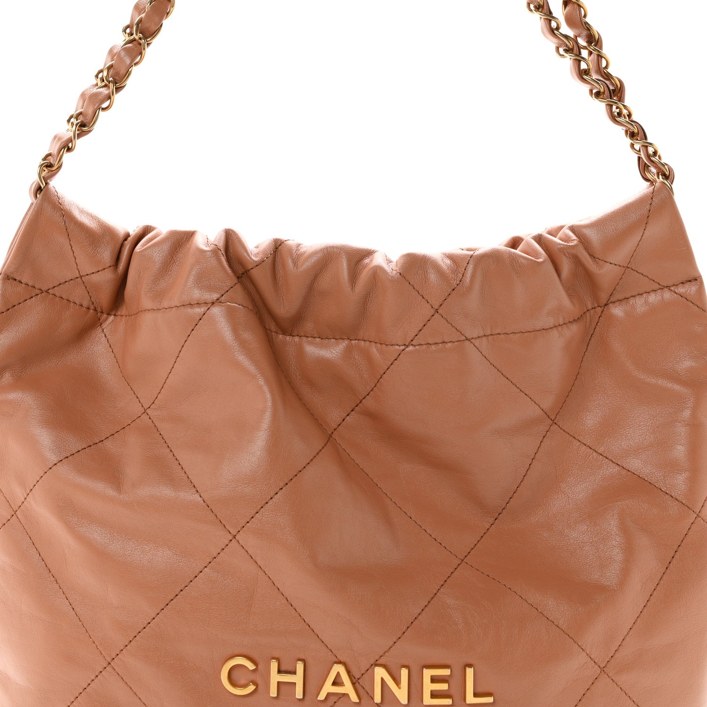Shiny Calfskin Quilted Small Chanel 22 Camel