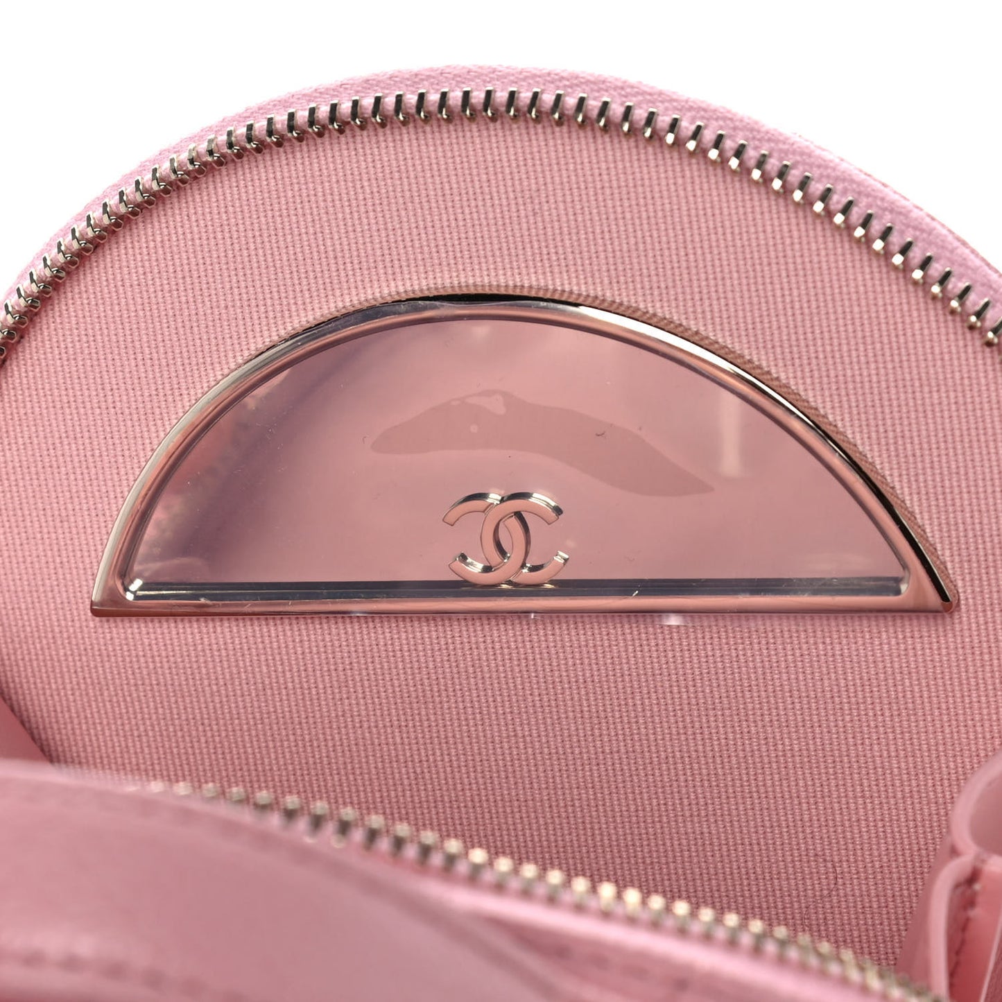 Caviar Quilted Round Handle With Care Vanity With Chain Pink
