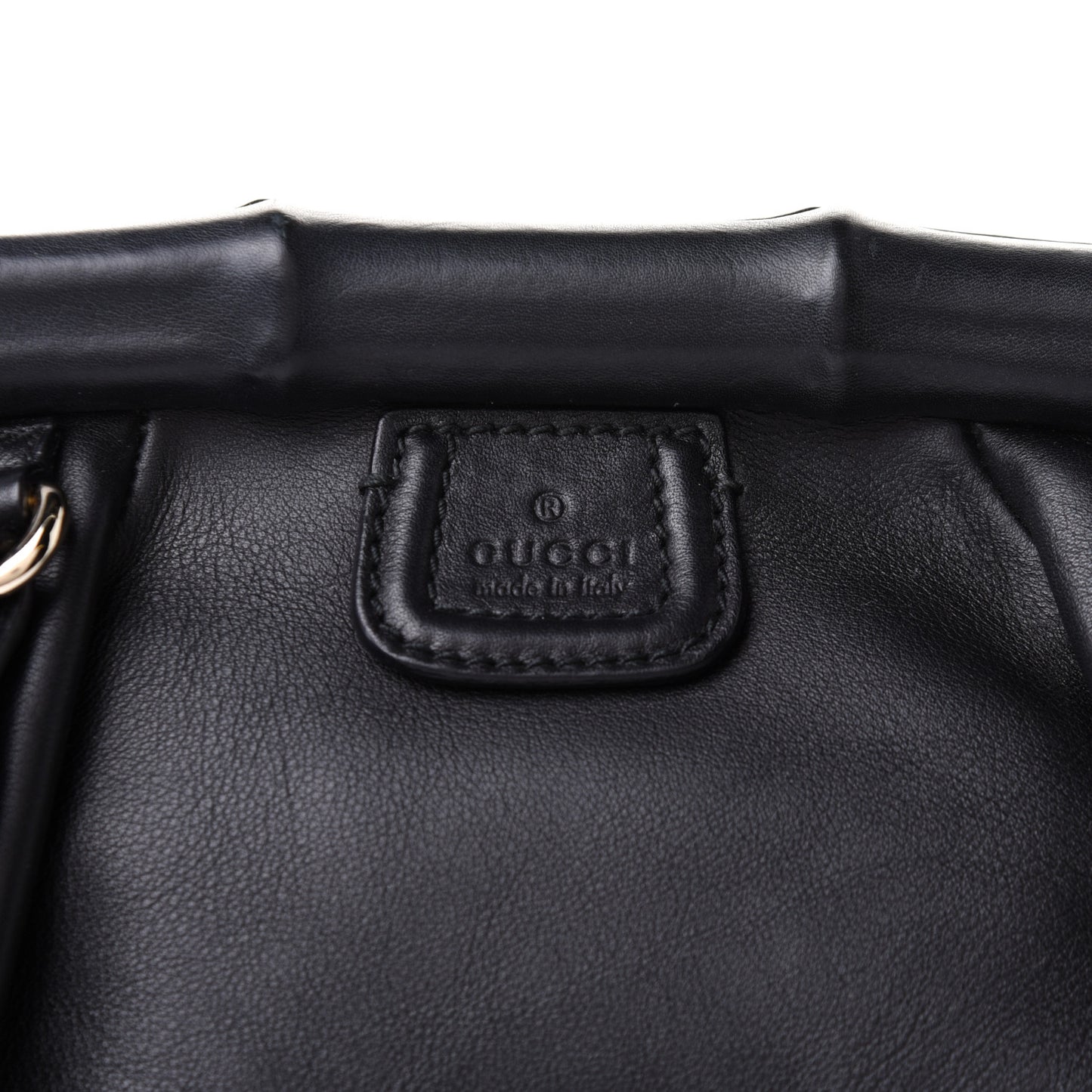 Calfskin Bamboo Frame Top Tassel Clutch Black