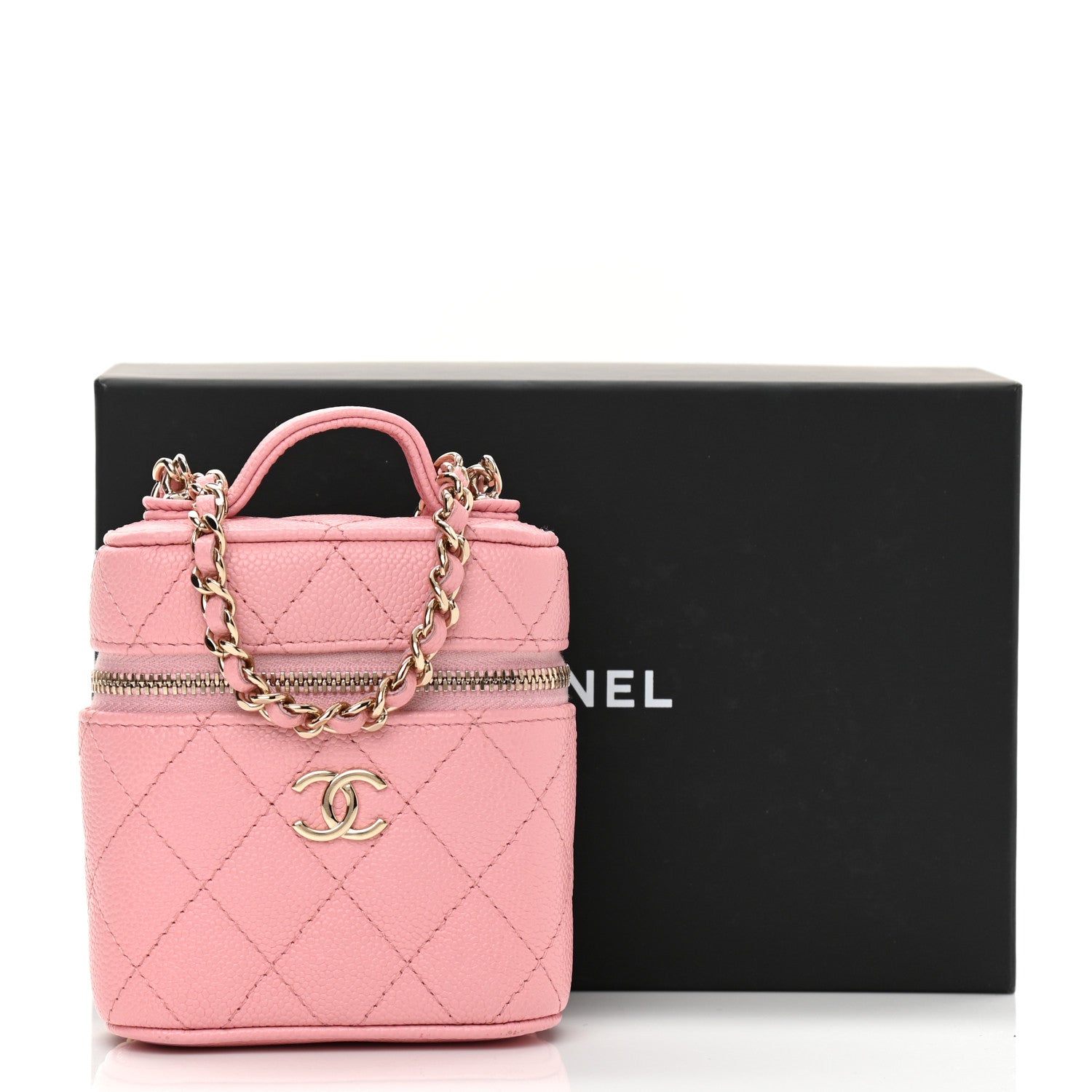 Chanel Caviar Quilted Small Handle With Care Vanity Case With Chain Pink 10 of 10