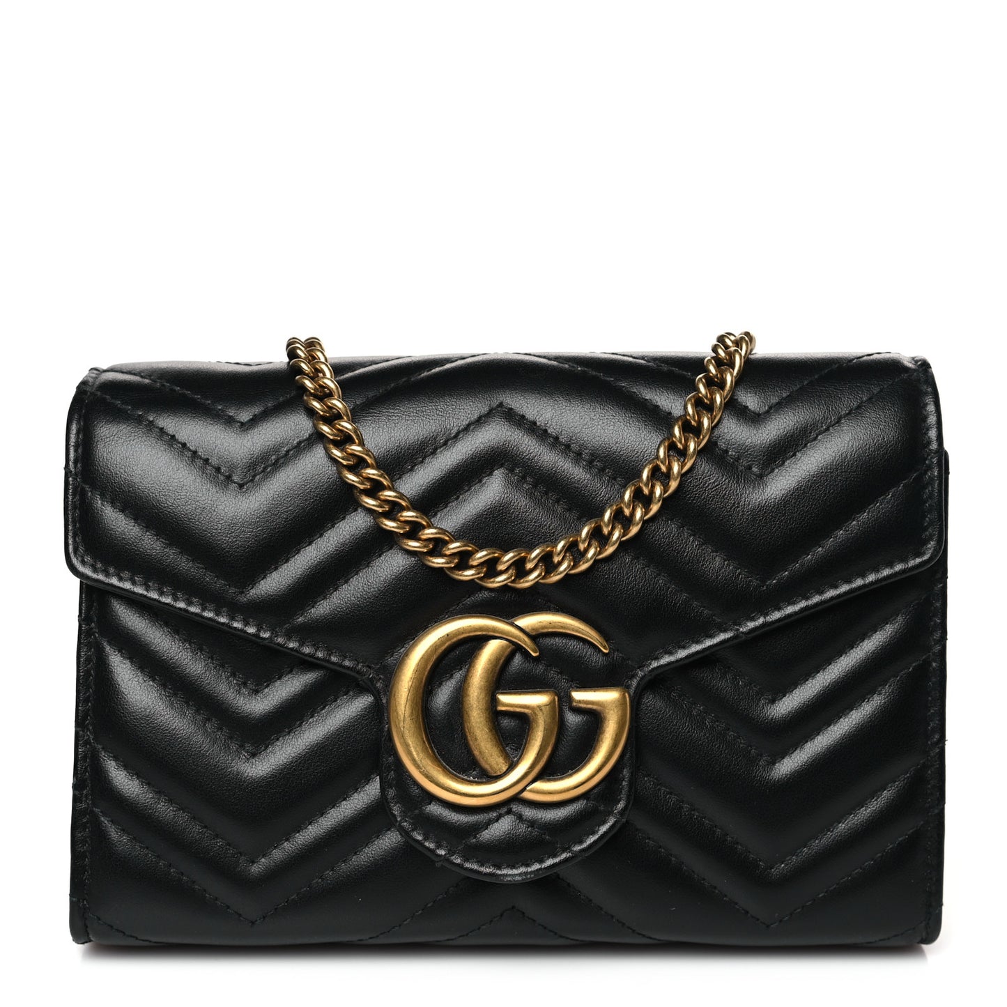 Calfskin Matelasse GG Marmont Chain Wallet Black