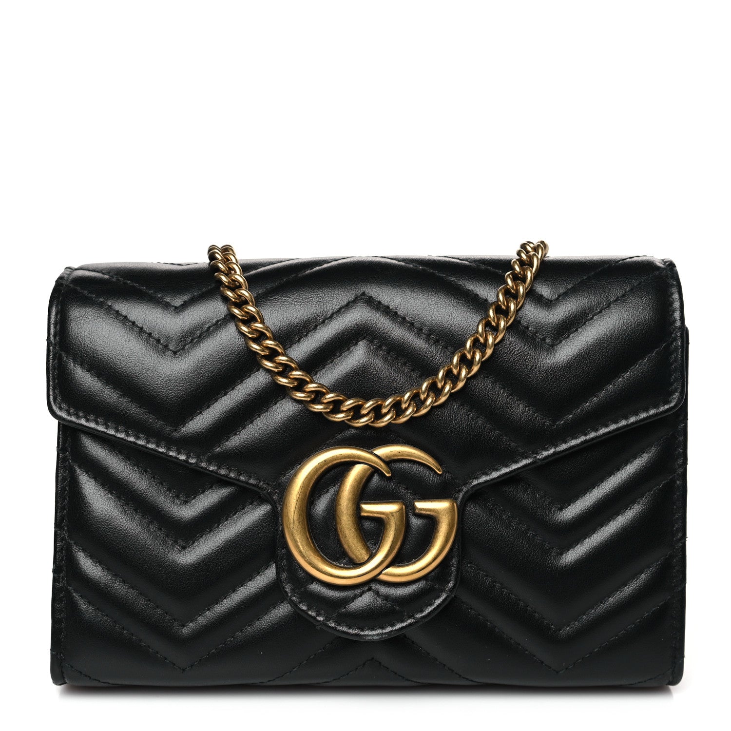 Gucci Calfskin Matelasse GG Marmont Chain Wallet Black 1 of 10