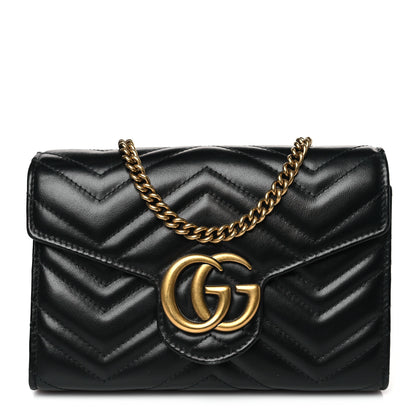 Gucci Calfskin Matelasse GG Marmont Chain Wallet Black 1 of 10