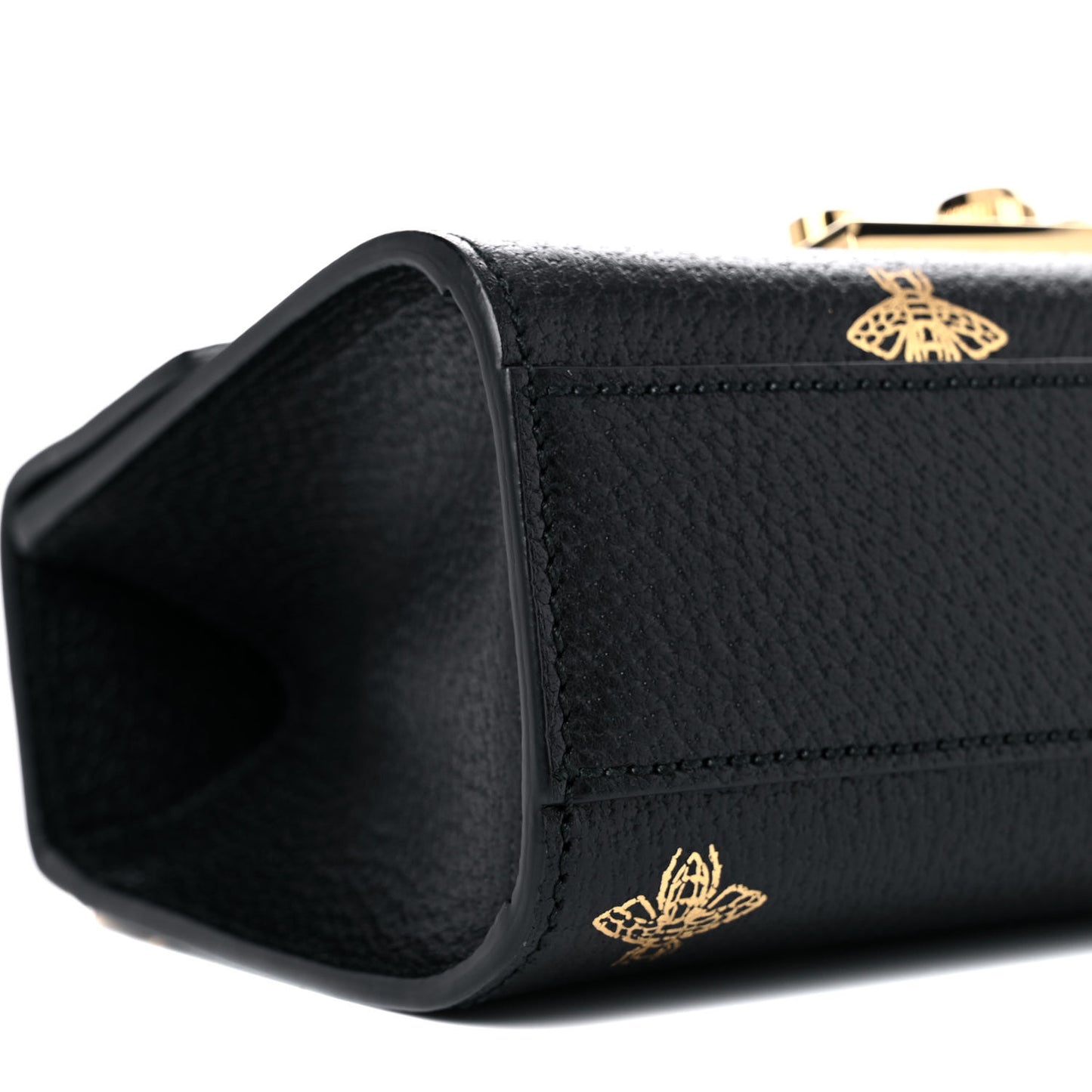 Grained Calfskin Bee Star Small Padlock Shoulder Bag Black