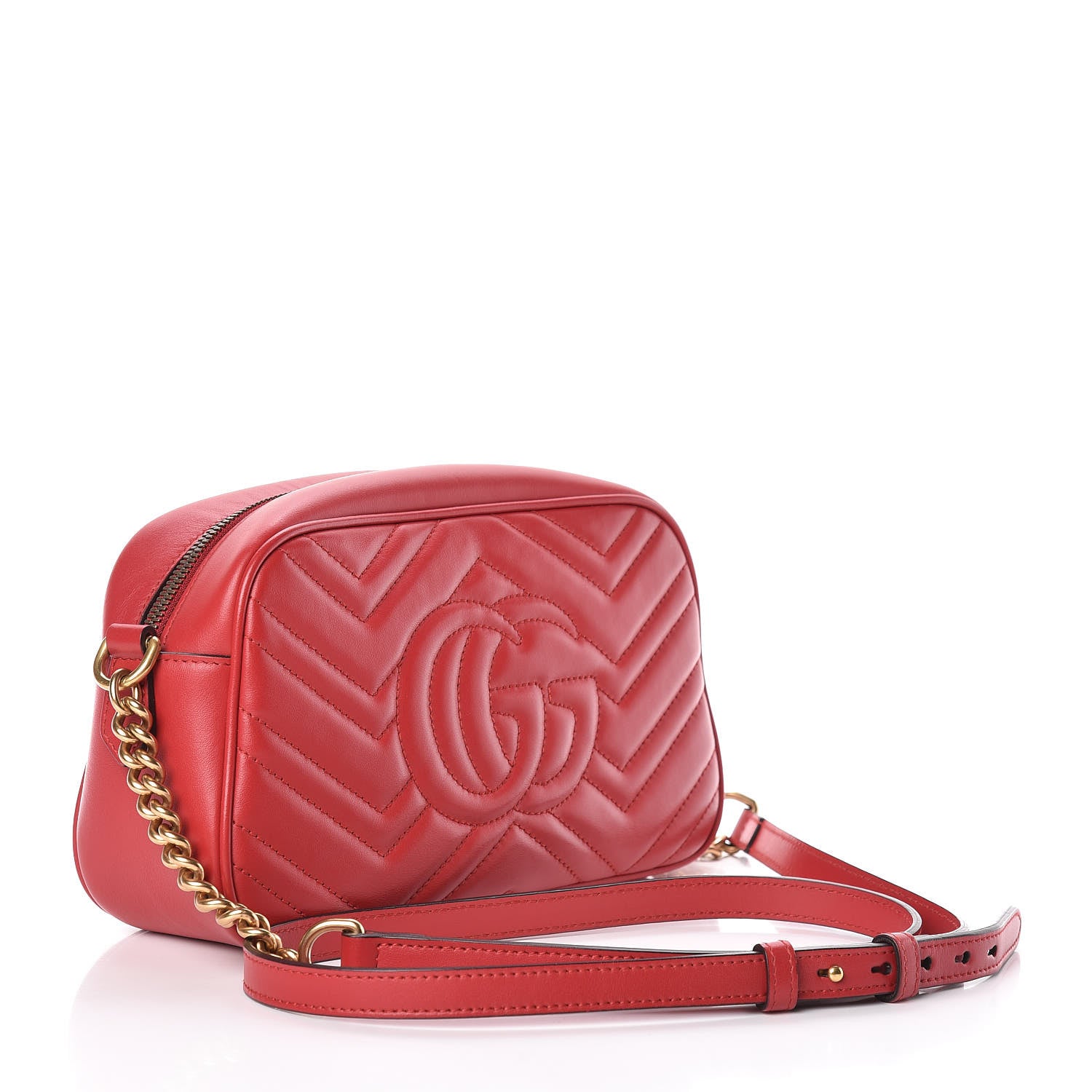 Gucci Calfskin Matelasse Small GG Marmont Chain Shoulder Bag Hibiscus Red 3 of 11