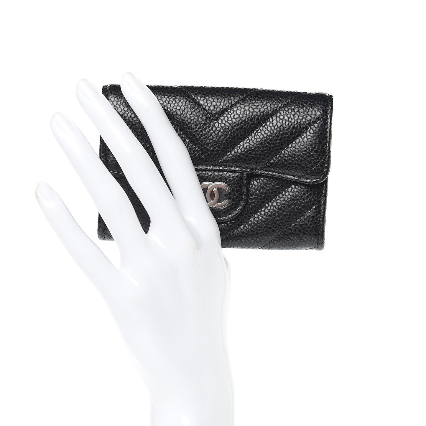 Caviar Chevron Quilted Flap Card Holder Black