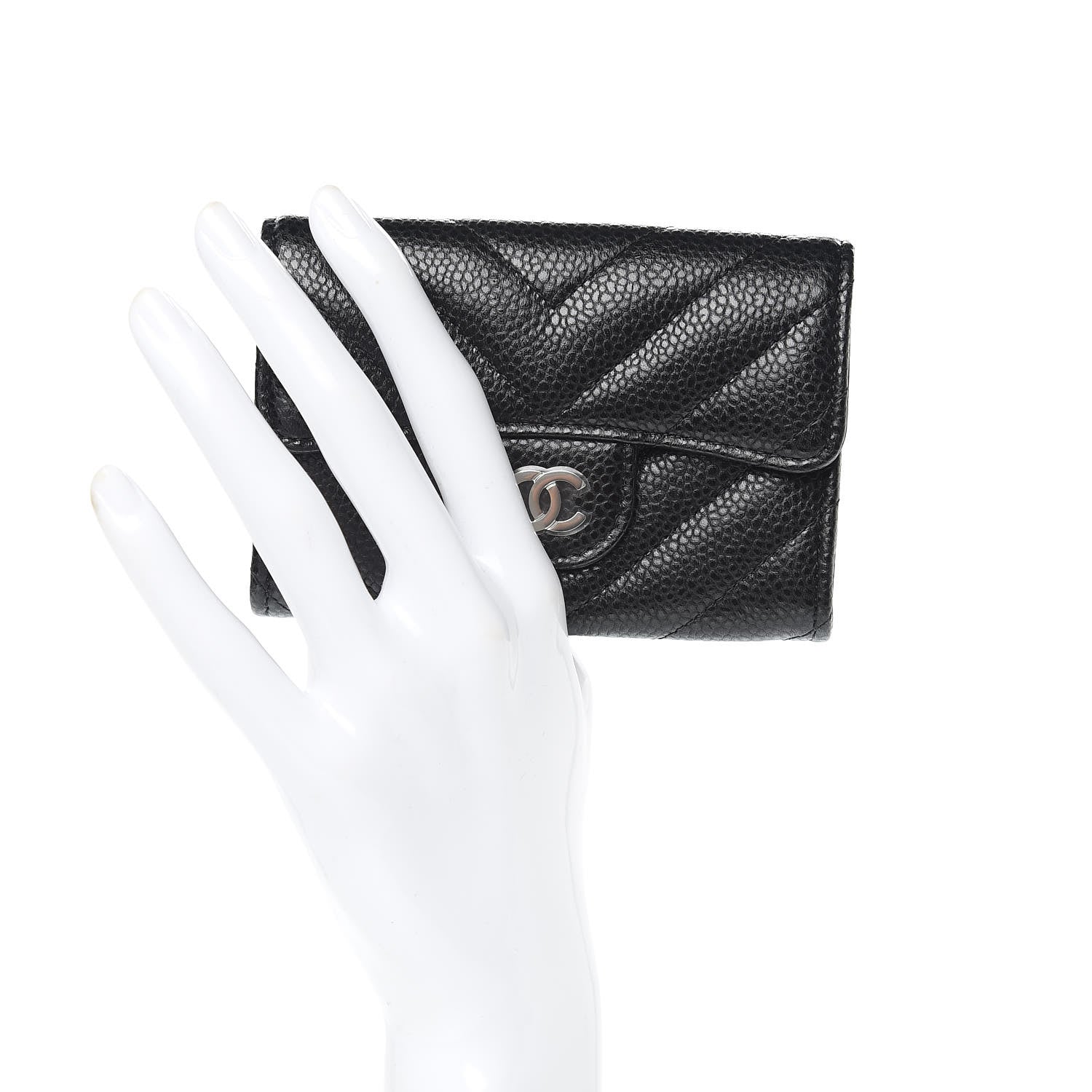 Chanel Caviar Chevron Quilted Flap Card Holder Black 2 of 9