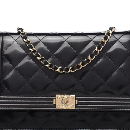 Chanel Patent Calfskin Quilted Boy Wallet On Chain WOC Black 11 of 12