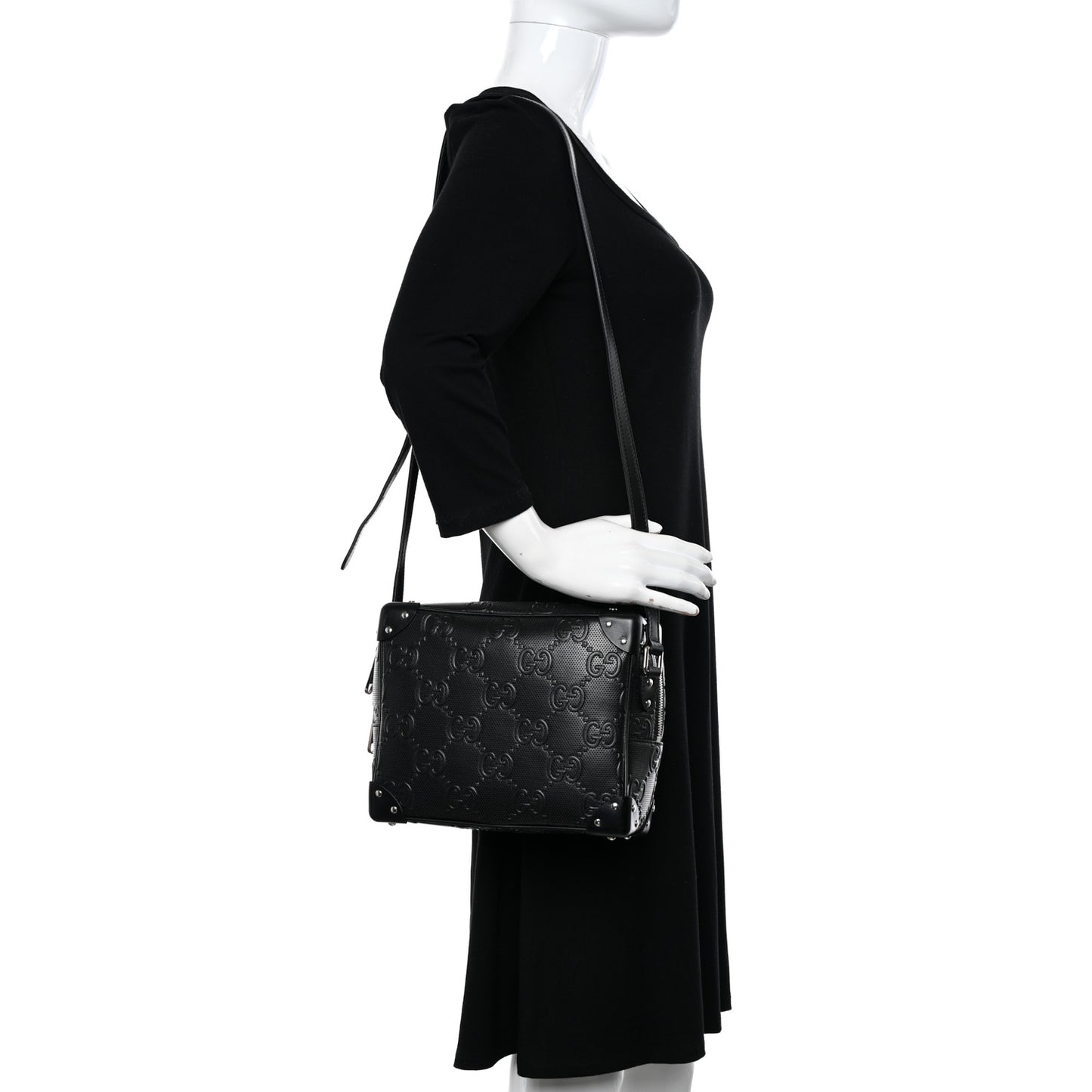 Calfskin GG Tennis Embossed Square Messenger Bag Black