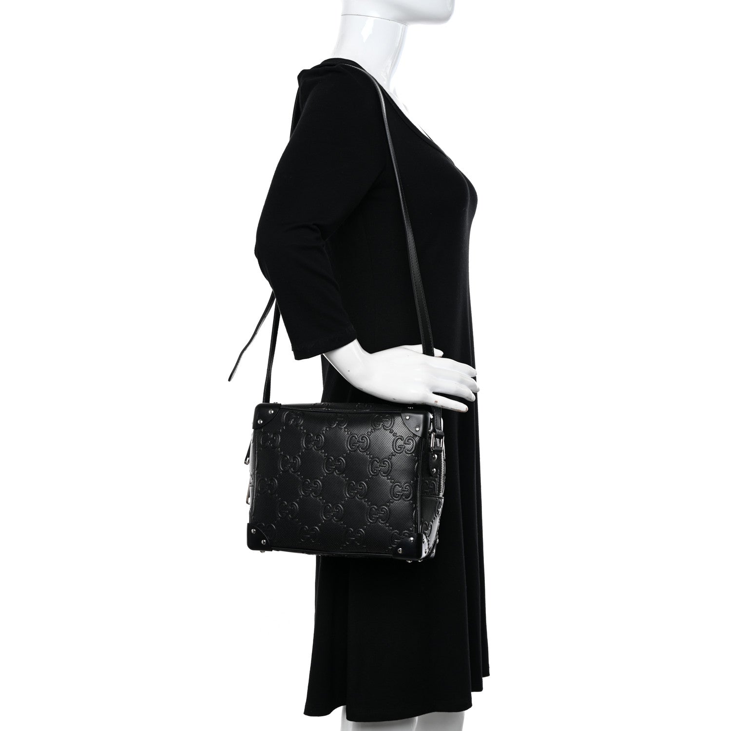 Gucci Calfskin GG Tennis Embossed Square Messenger Bag Black 2 of 10