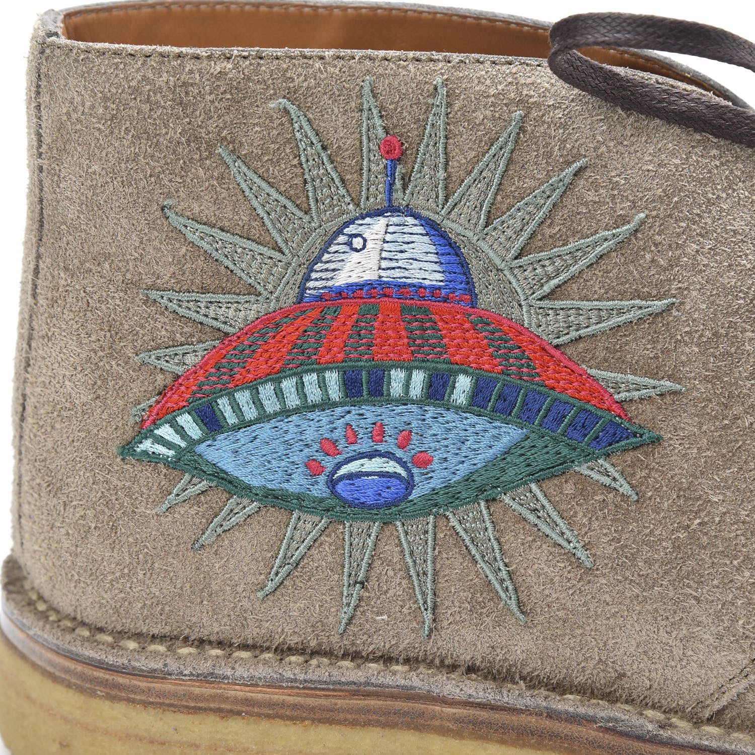 Gucci Suede Embroidered Mens UFO and Owl Boots 11.5 Beige 8 of 11