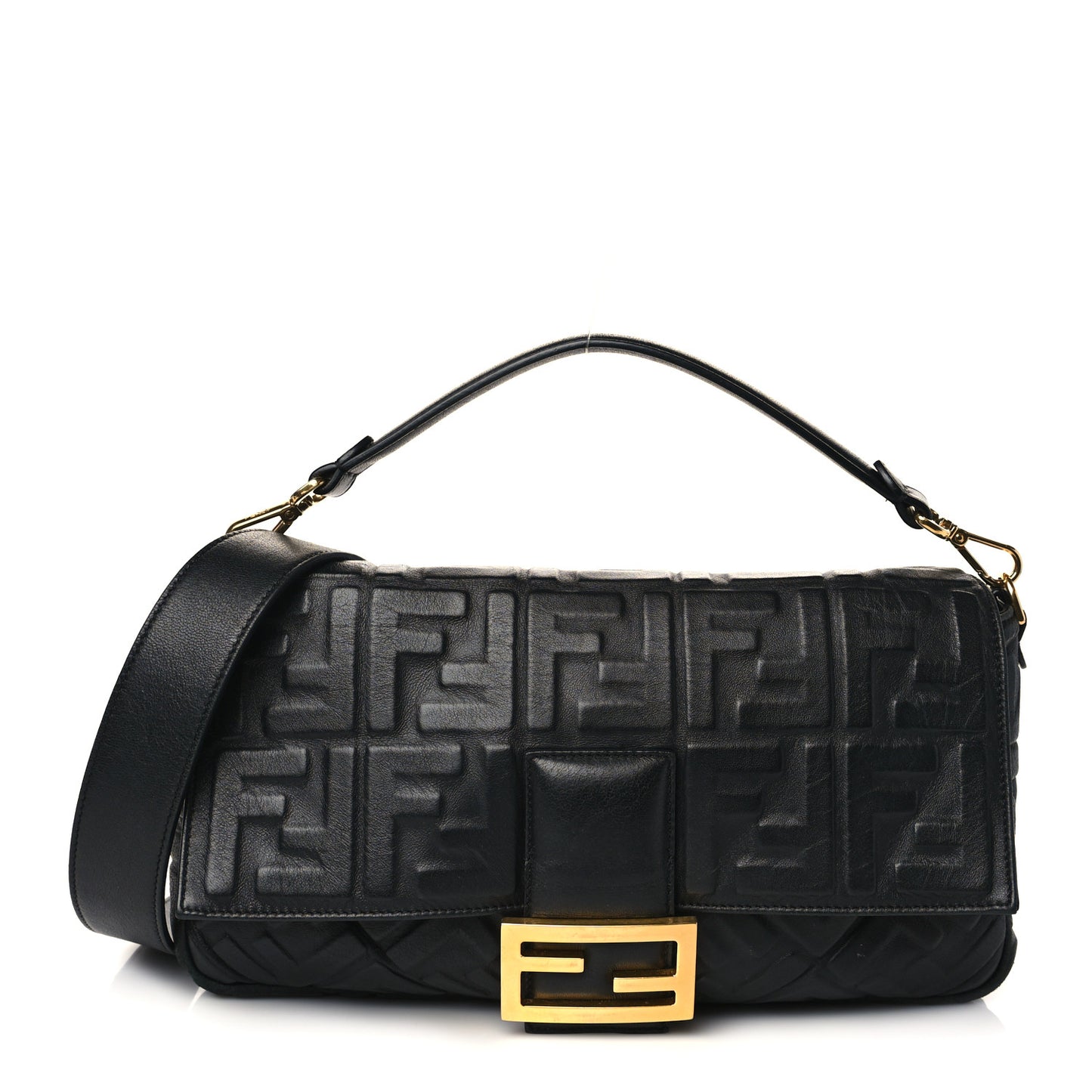 Nappa FF 1974 Embossed Large Baguette Black