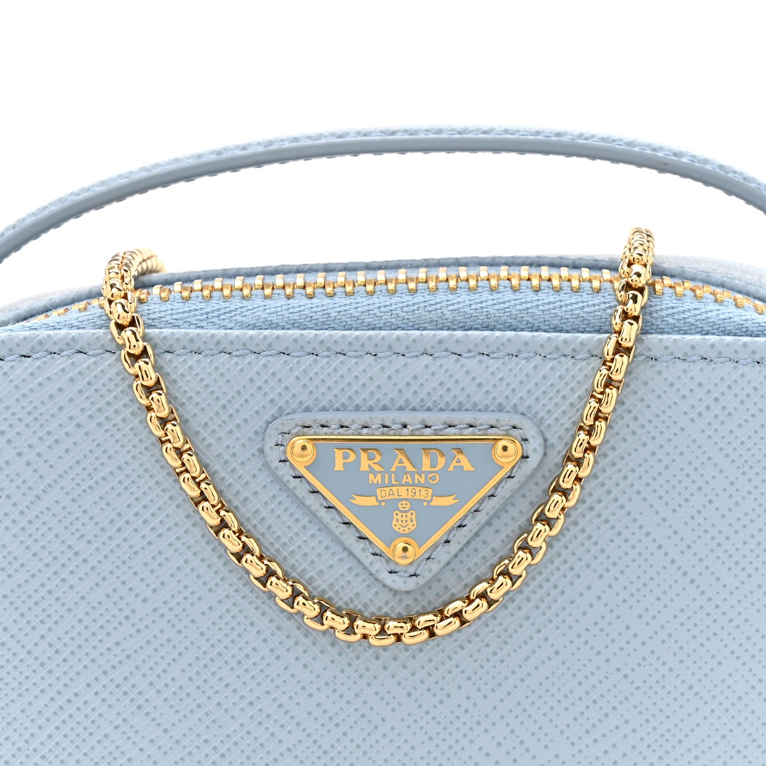 Prada Saffiano Metal Triangle Logo Mini Pouch with Handle Blue