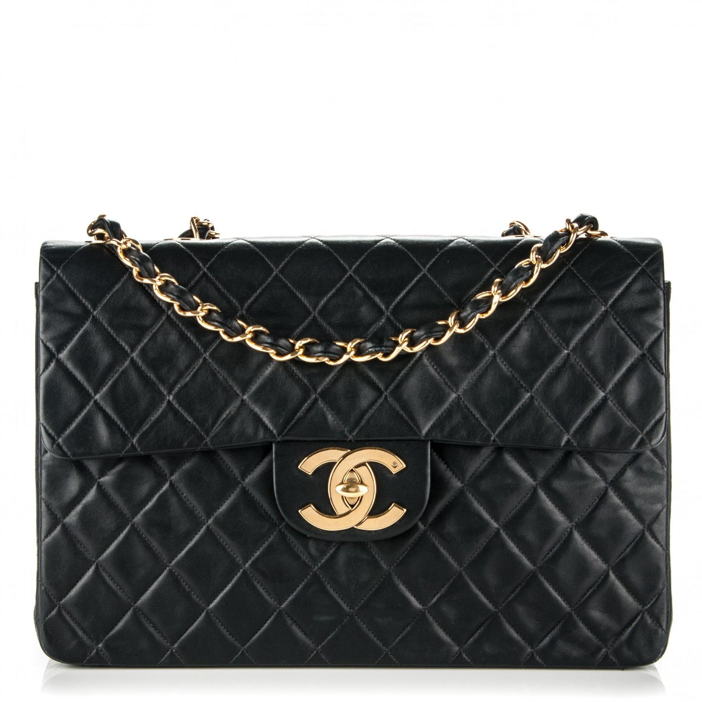 Lambskin Quilted XL Jumbo Single Flap Black