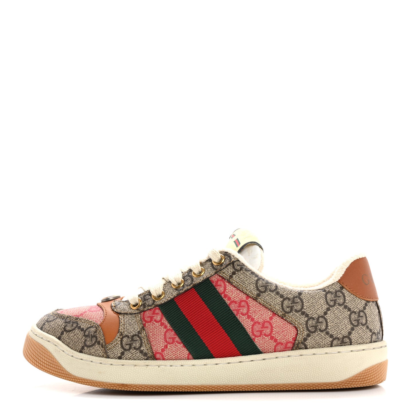 GG Supreme Monogram Harness Calfskin Web Womens Screener Sneakers 37.5 Beige Ebony Rosso Harness Brown