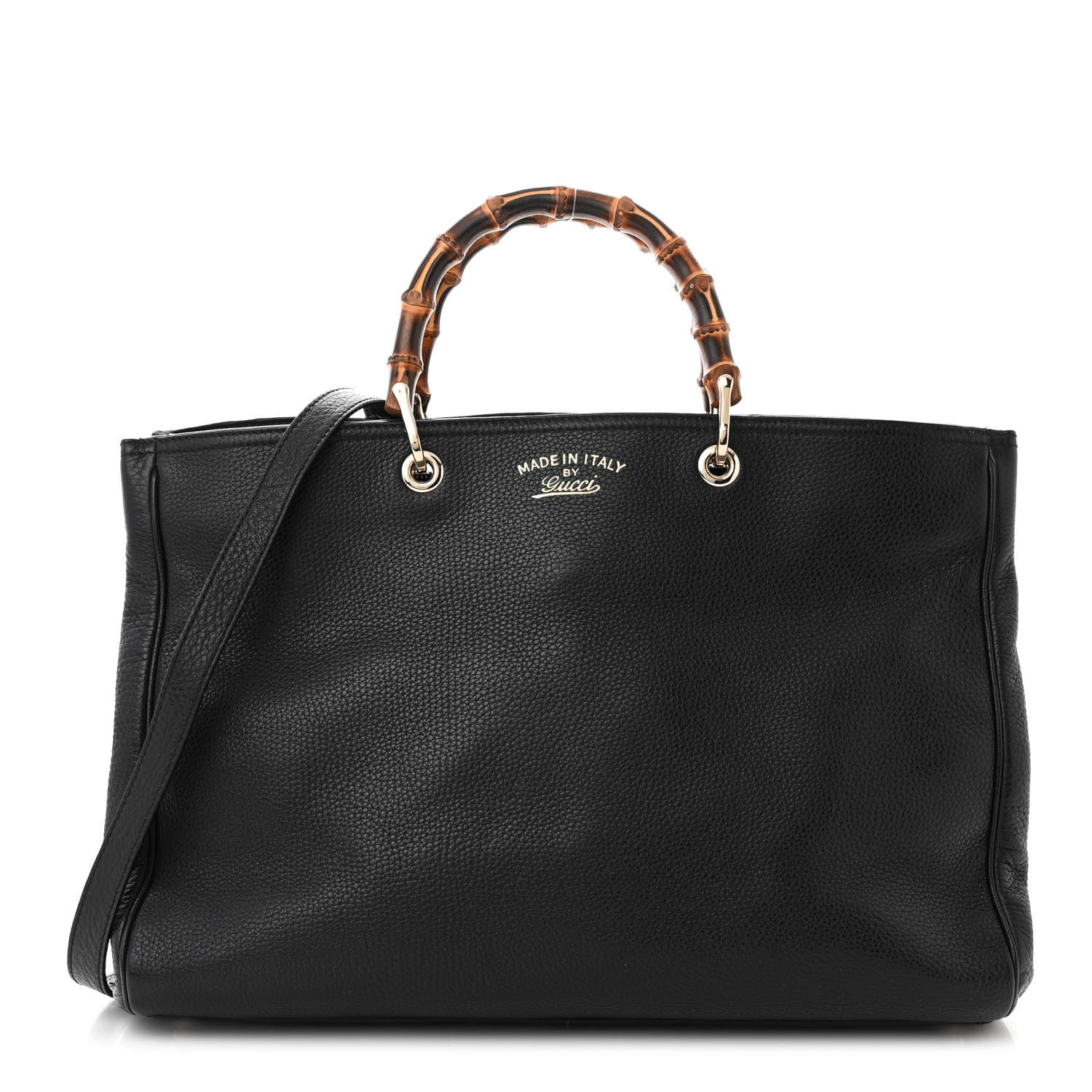 Gucci Pebbled Calfskin Large Bamboo Shopper Tote Black Black 1 of 11