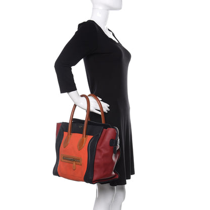 Celine Calfskin Linen Mini Tri-Color Luggage Poppy 2 of 12