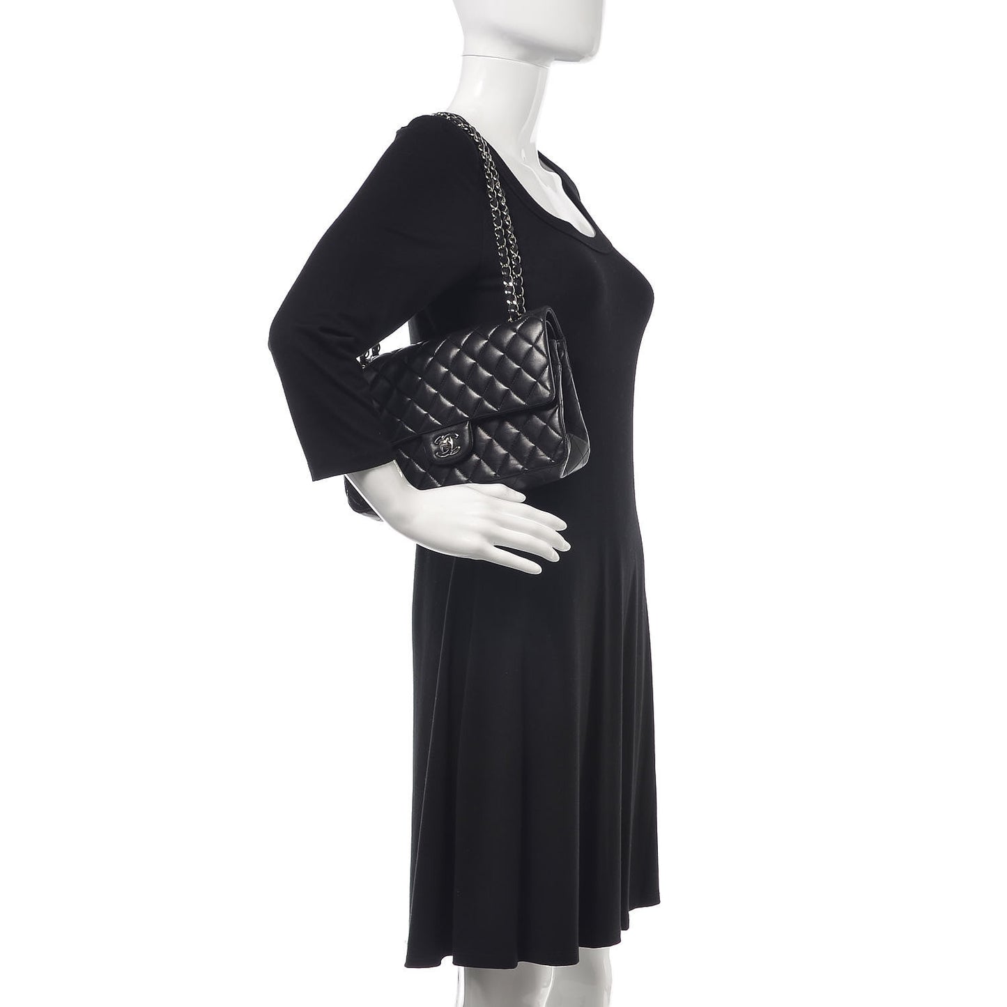 Lambskin Quilted Medium Double Flap Black