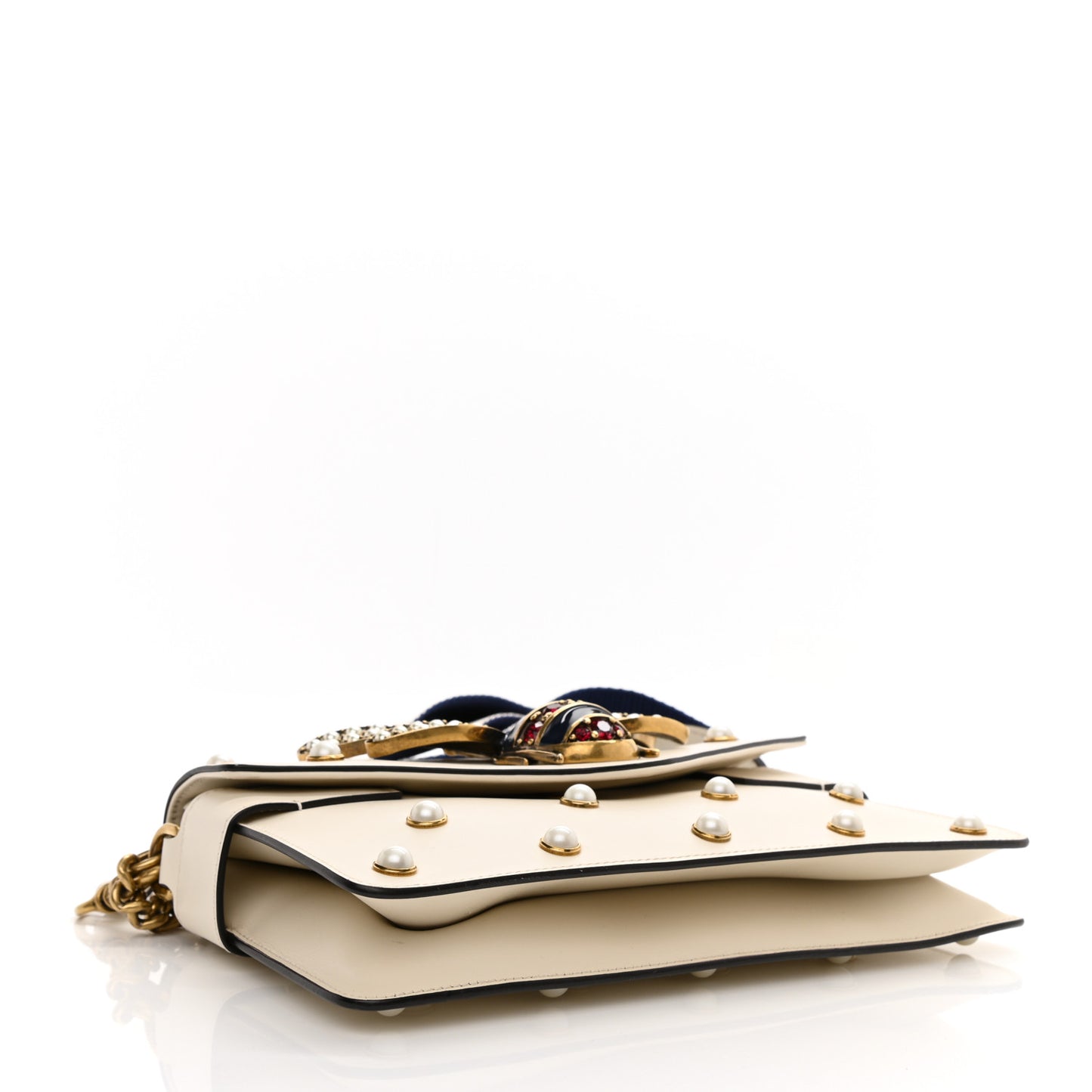 Nappa Pearl Studded Mini Queen Margaret Broadway Shoulder Bag Mystic White