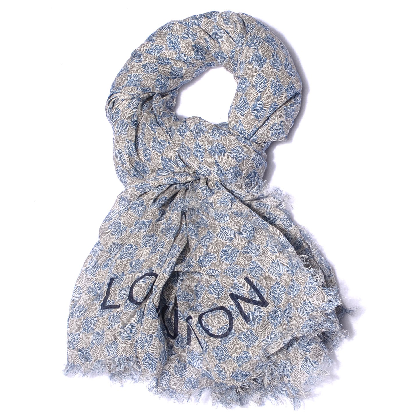 Cotton Linen Etole Damier Palm Stole Blue