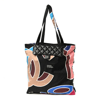 Chanel Caviar Fabric Foldable Tote Bag With Chain Black Multicolor 1 of 20