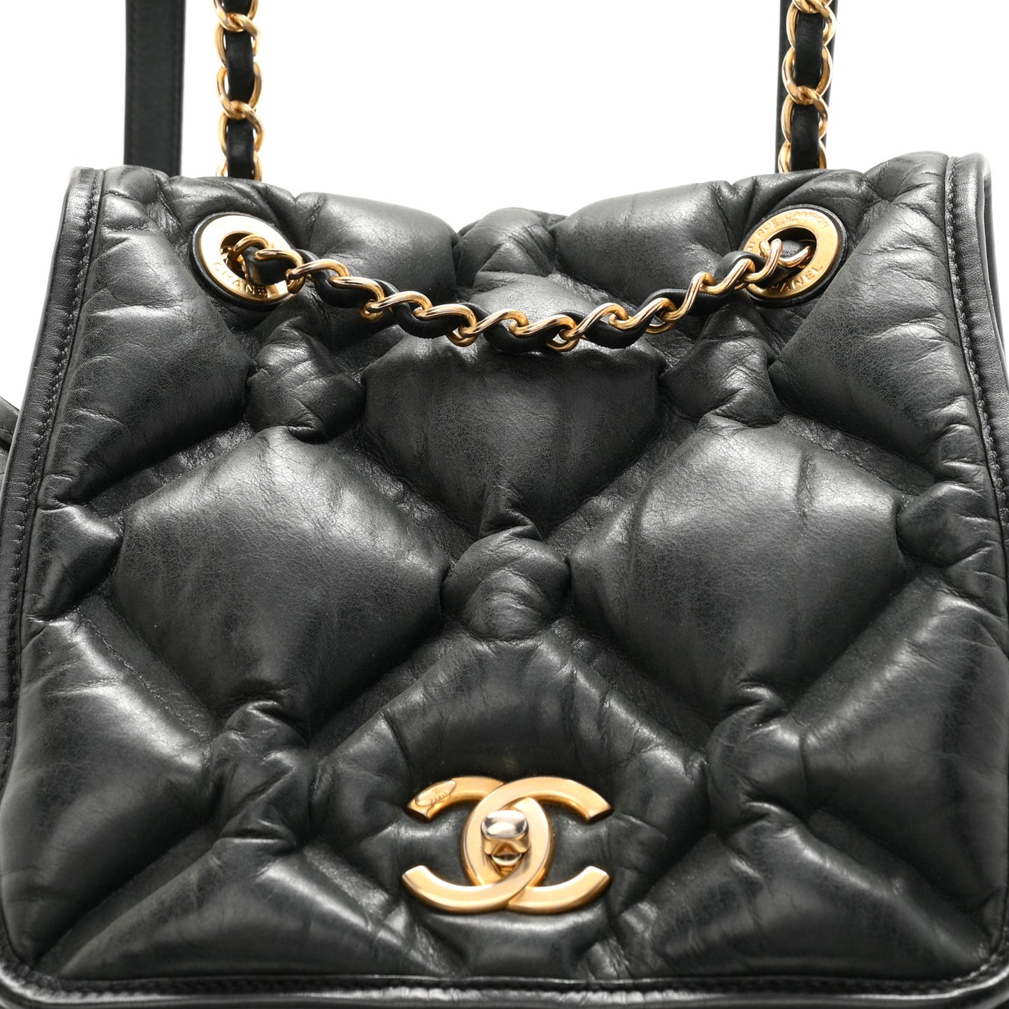 Iridescent Calfskin Quilted Chesterfield Backpack Black