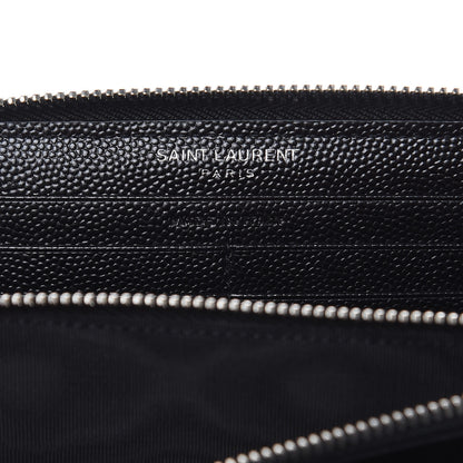 Saint Laurent Grain De Poudre Matelasse Chevron Monogram Zip Around Wallet Black 6 of 8
