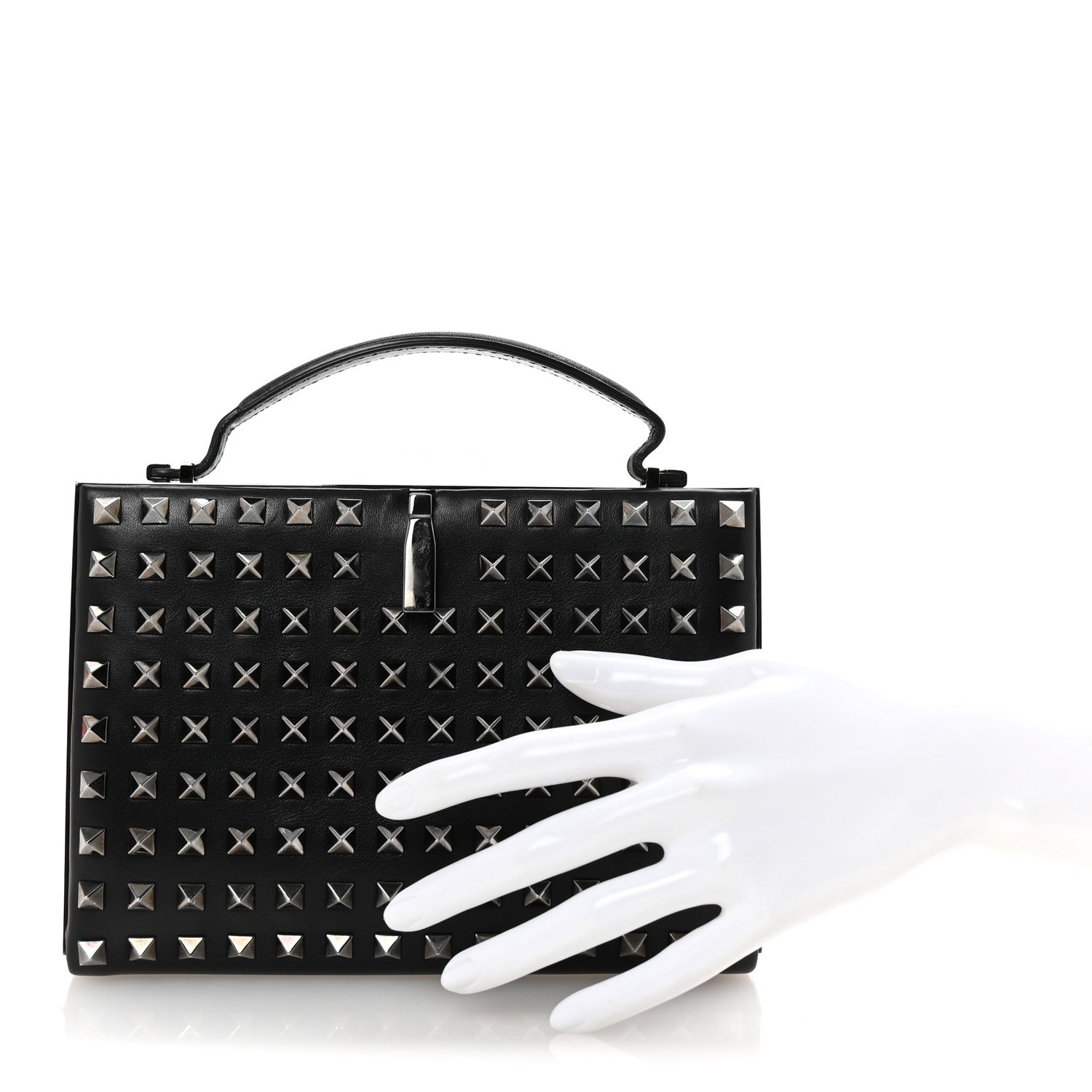 Valentino Garavani Vitello Monochrome Rockstud Allover Top Handle Clutch Black 2 of 6