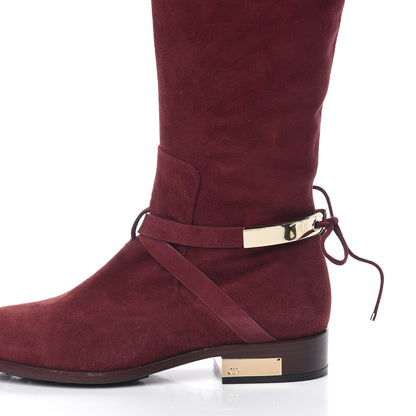 Christian Dior Suede Knee High Boots 36.5 Burgundy 11 of 13