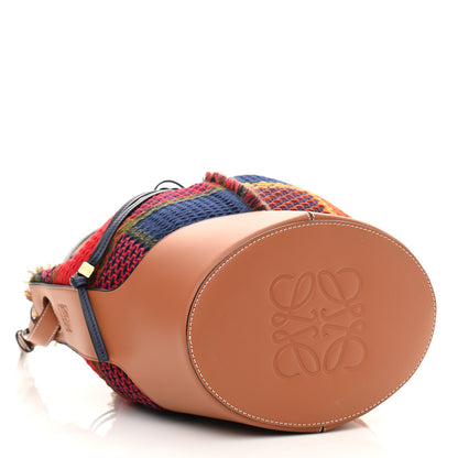 Loewe Wool Calfskin Medium Balloon Bucket Bag Burgundy Tan Tartan 4 of 9